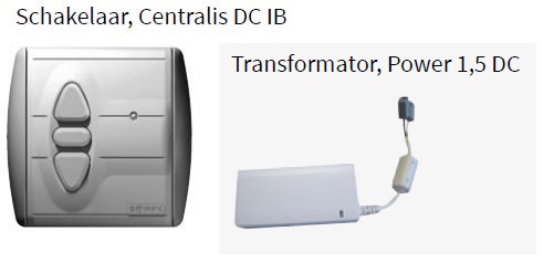 Bedraad met externe transformator (inbouwschakelaar Centralis DC IB en transformator, power 1,5 DC))
